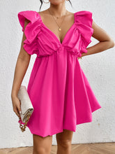 Load image into Gallery viewer, Ruffled V-Neck Cap Sleeve Mini Dress
