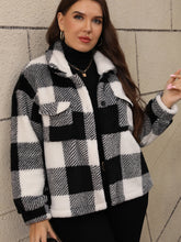 Load image into Gallery viewer, Plus Size Pocketed Plaid Collared Neck Jacket
