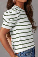 Load image into Gallery viewer, Striped Round Neck Puff Sleeve Knit Top
