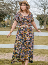 Load image into Gallery viewer, Plus Size Tie Neck Short Sleeve Top and Skirt Set
