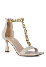 Load image into Gallery viewer, Real Gem T Strap Chain Detail Mid Heel Sandals
