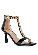 Load image into Gallery viewer, Real Gem T Strap Chain Detail Mid Heel Sandals
