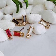 Load image into Gallery viewer, Baguette Cut Stone Stud Earrings
