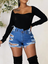 Load image into Gallery viewer, Distressed Raw Hem Denim Shorts with Pockets
