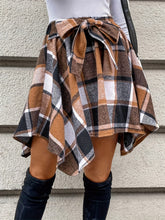 Load image into Gallery viewer, Tied Plaid Asymmetrical Hem Skirt
