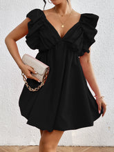 Load image into Gallery viewer, Ruffled V-Neck Cap Sleeve Mini Dress
