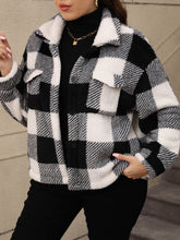 Load image into Gallery viewer, Plus Size Pocketed Plaid Collared Neck Jacket
