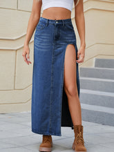 Load image into Gallery viewer, Slit Buttoned Denim Skirt with Pockets
