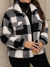 Load image into Gallery viewer, Plus Size Pocketed Plaid Collared Neck Jacket
