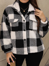 Load image into Gallery viewer, Plus Size Pocketed Plaid Collared Neck Jacket
