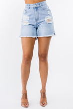 Load image into Gallery viewer, American Bazi High Waist Distressed Raw Hem Denim Shorts
