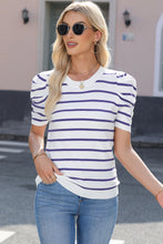 Load image into Gallery viewer, Striped Round Neck Puff Sleeve Knit Top
