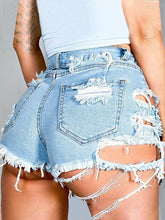 Load image into Gallery viewer, Distressed Raw Hem Denim Shorts with Pockets
