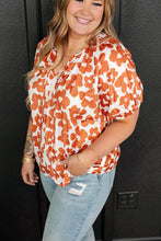 Load image into Gallery viewer, Plus Size Printed Tie Neck Short Sleeve Blouse
