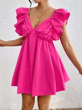 Load image into Gallery viewer, Ruffled V-Neck Cap Sleeve Mini Dress
