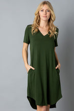 Load image into Gallery viewer, Solid Short Sleeve V Neck Midi Dress - Cosa Bella Apparel

