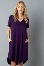 Load image into Gallery viewer, Solid Short Sleeve V Neck Midi Dress - Cosa Bella Apparel

