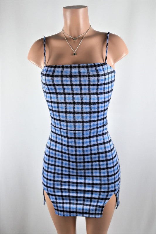 Plaid backless tied mini dress