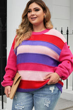 Load image into Gallery viewer, Plus Size Color Block Pom-Pom Trim Sweater

