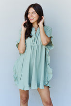 Load image into Gallery viewer, Ninexis Out Of Time Full Size Ruffle Hem Dress with Drawstring Waistband in Light Sage
