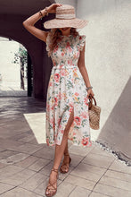 Load image into Gallery viewer, Floral Smocked Butterfly Sleeve Slit Dress
