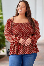 Load image into Gallery viewer, Plus Size Square Neck Balloon Sleeve Peplum Blouse
