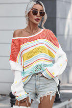 Load image into Gallery viewer, Openwork Striped Round Neck Long Sleeve Sweater
