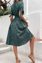 Load image into Gallery viewer, Printed Tie Cuff Smocked Waist Dress
