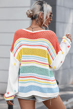 Load image into Gallery viewer, Openwork Striped Round Neck Long Sleeve Sweater
