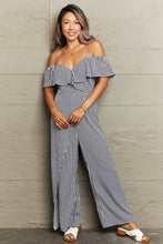 Load image into Gallery viewer, Striped Spaghetti Strap Cold-Shoulder Jumpsuit
